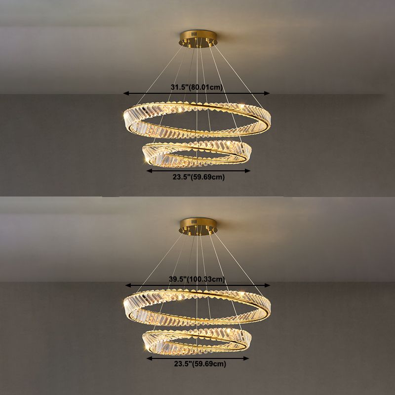 Luz de araña de cristal moderna luz colgante de dos niveles para sala de estar