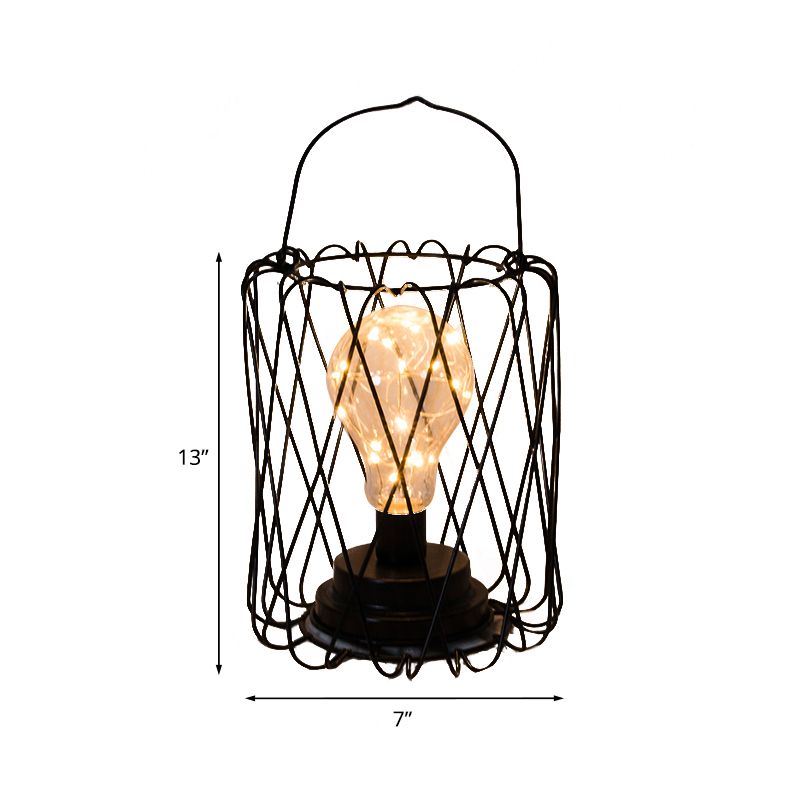 1 tête de têtes / lampe de table en diamant avec cage loft loft élégant en métal noir lampe de table pour le chevet