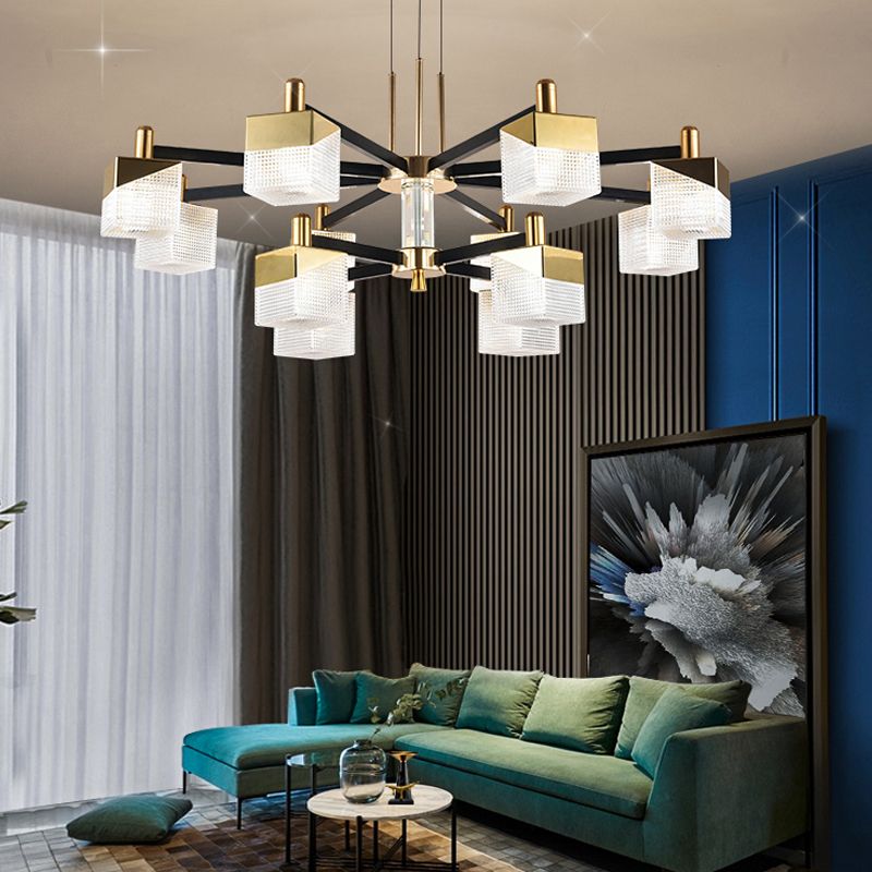 Square Chandelier Postmodern Metal LED Suspension Light Fixture