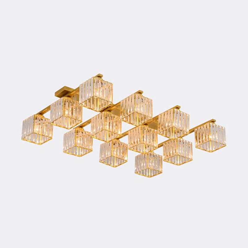 Plafonnier encastré en cristal contemporain avec luminaire cubique pour salon