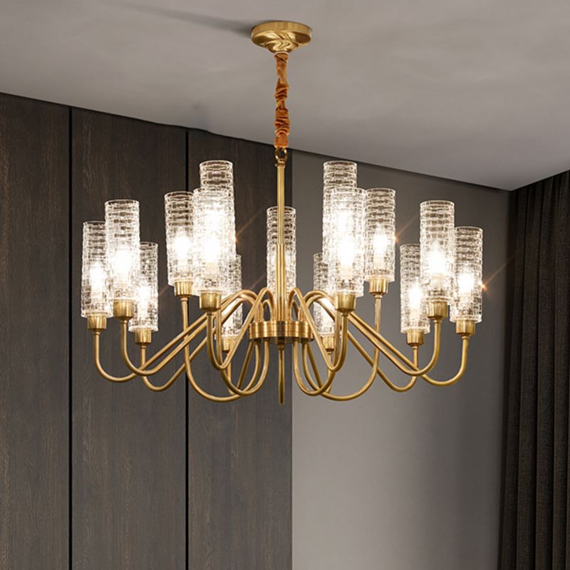 American Style Chandelier Glass Multi Light Hanging Light with Brass for Bedroom