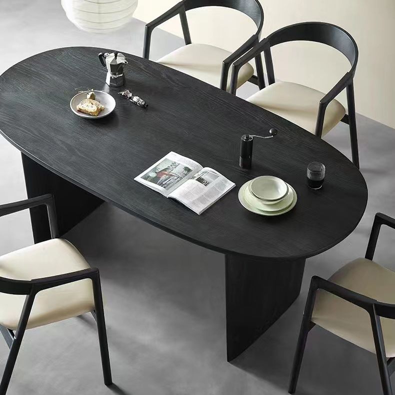 Dining Room Dinner Table Double Pedestal Wood Dining Table in Black