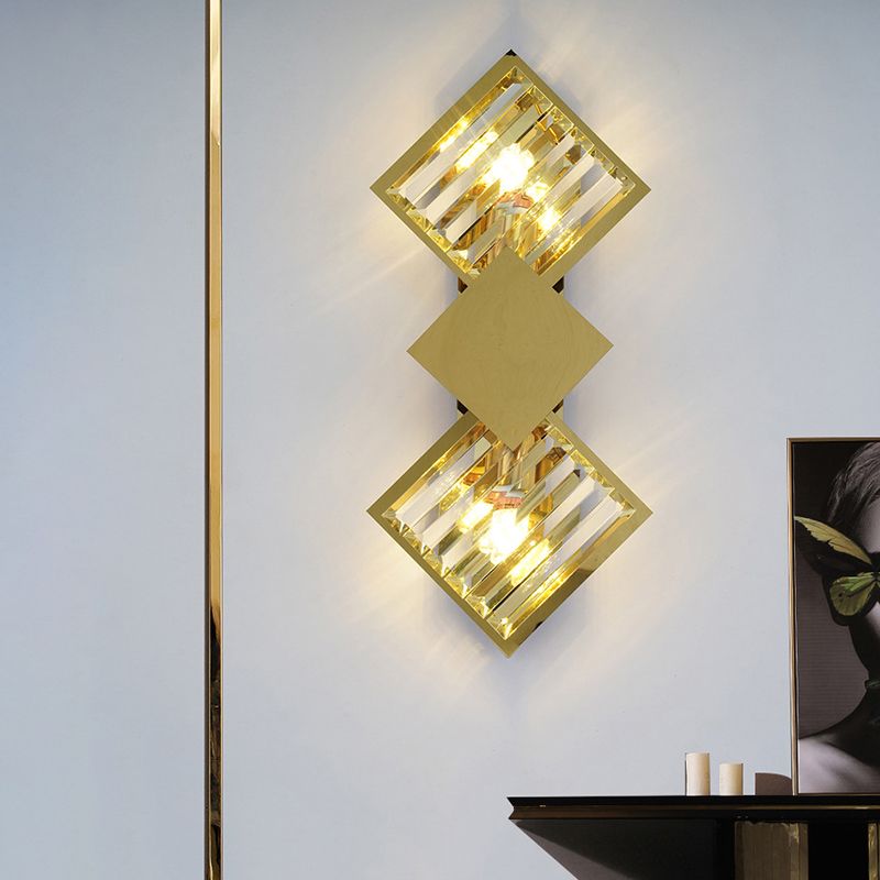 2-Light Geometric Wall Light Fixture Modern Crystal Wall Sconce Light