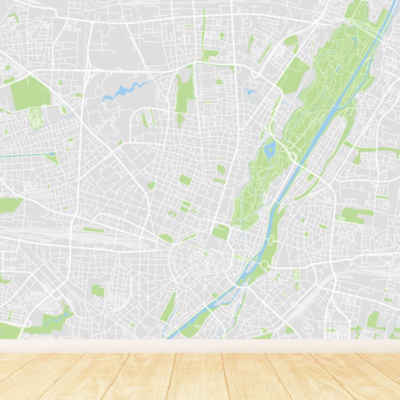 Non-Woven Pastel Mural Modern Satellite Map Wall Covering, Custom Size Available