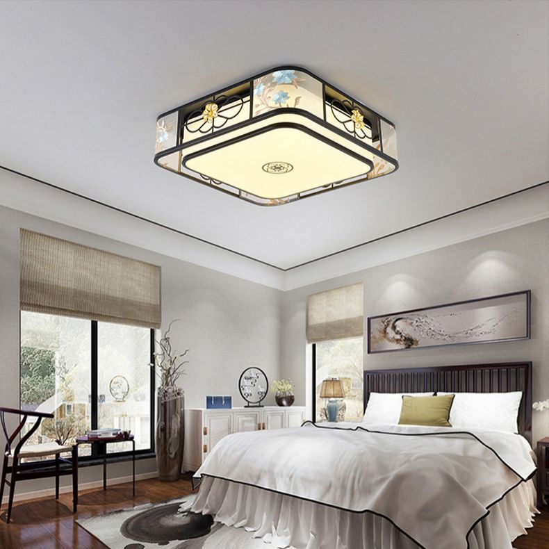 Geometrische Flush Mount Lighting Stoff Traditionelle Chinesische stil Flush Ceiling Licht-Leuchten für Schlafzimmer
