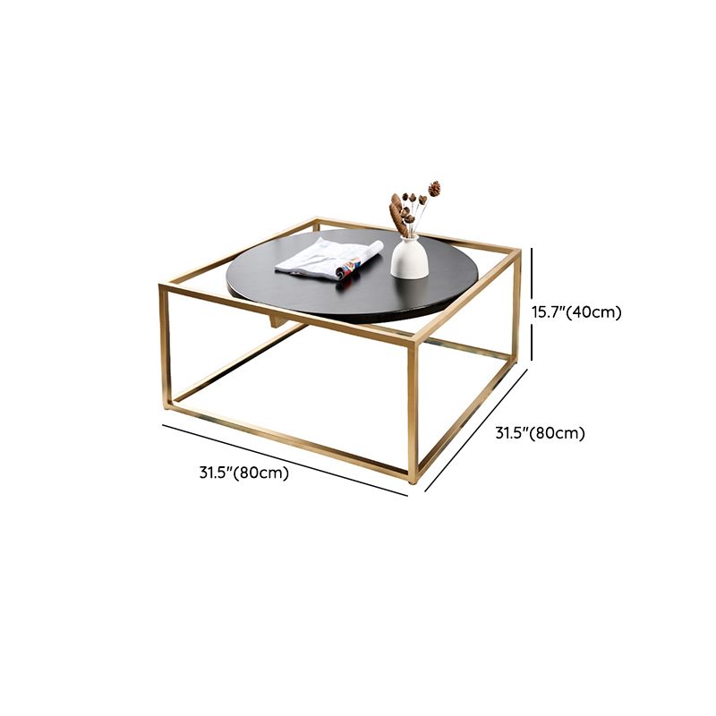 Metal Frame Base Coffee Table Round Solid Wood Cocktail Table in Black