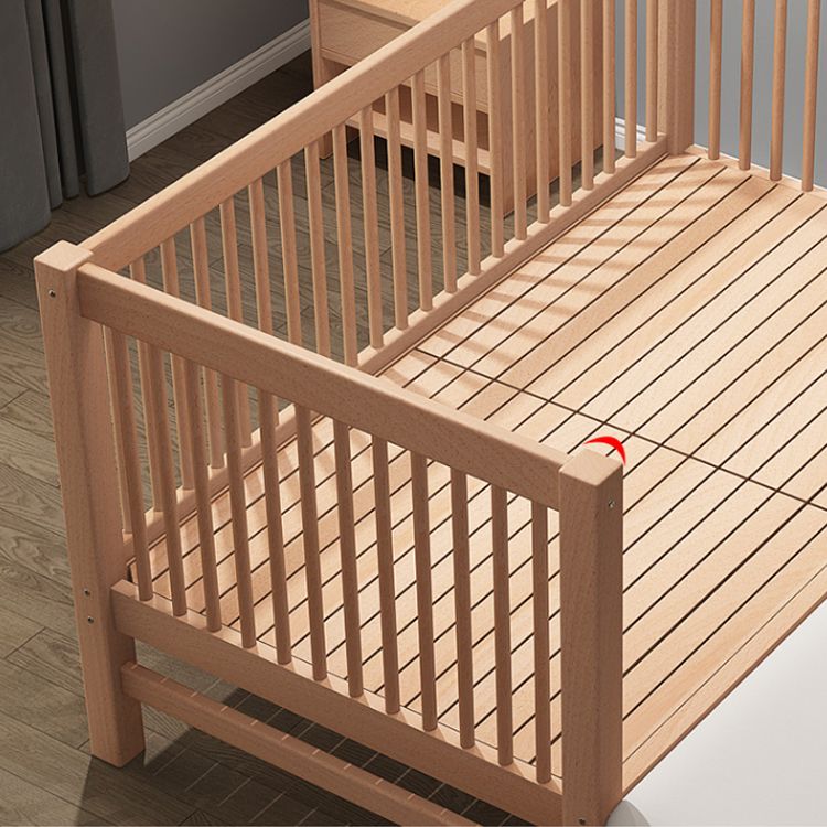 Solid Wood Baby Crib Farmhouse Birch Nursery Bed with Guardrail