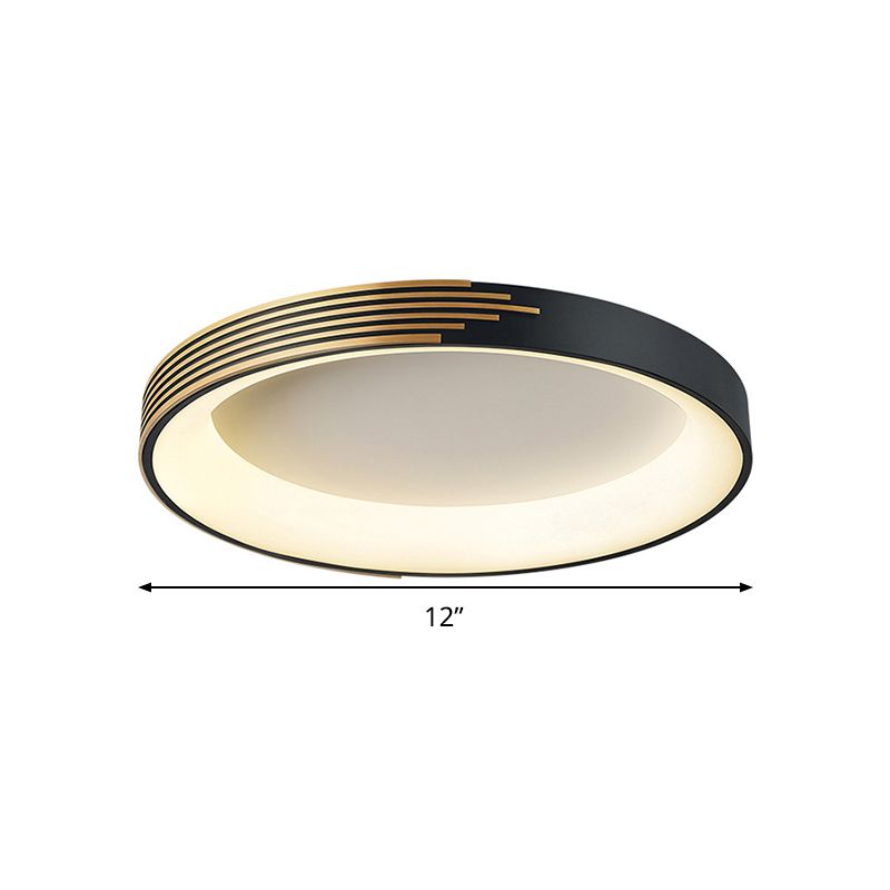 Drum Ceiling Light Modern Metal Black LED Flush Mount Light Fixture for Bedroom, 12"/18"/23.5" Wide