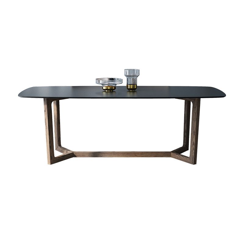 Modern Stone Rectangle Dining Table Wood Base for Dining Room