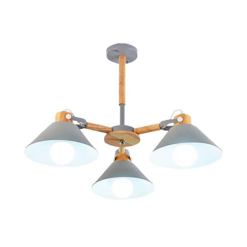 Metal Wood Cone Hanging Pendant Lights 3 Lights Chic Modern Hanging Lamp for Hallway