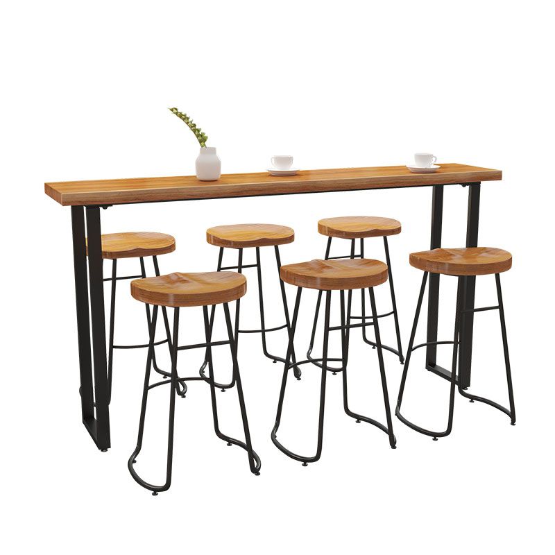 Modern Table Set 1/7 Pieces Bar Rectangle Wood Counter Table with Stools for Milk Tea Shop