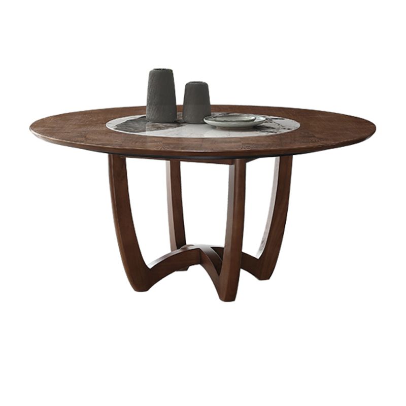 Brown Solid Wood Dining Table Turntable Furniture with Pedestal Base for Home