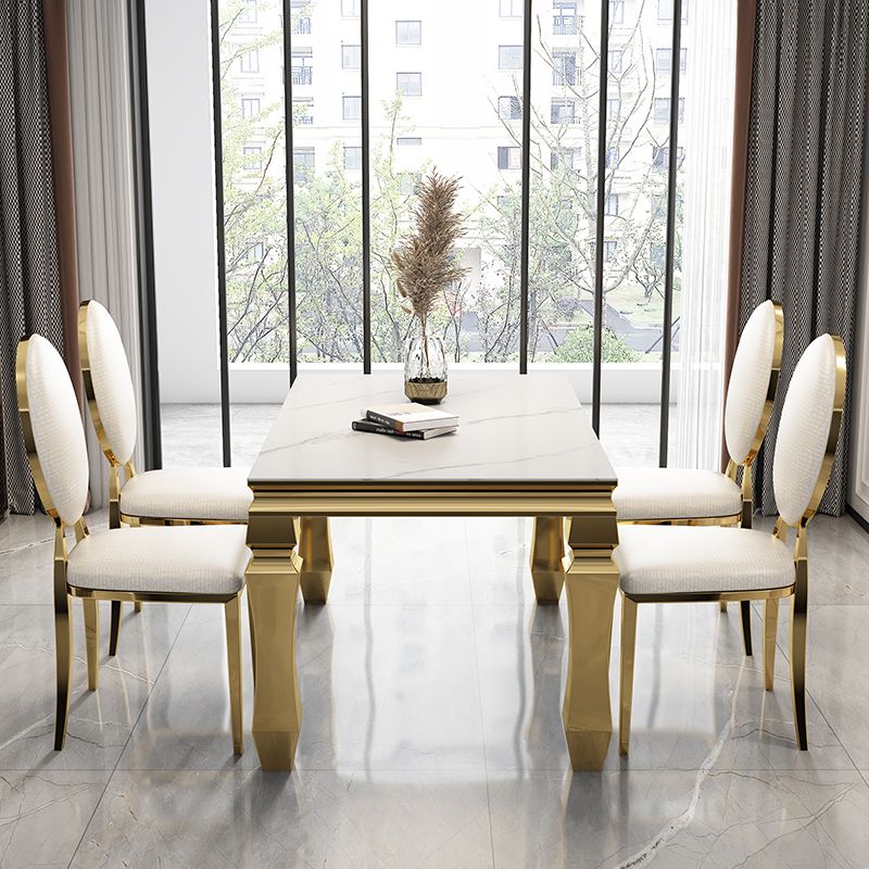 Metal Traditional Luxury Rectangle Dining Table Sintered Stone Table with 4 Legs