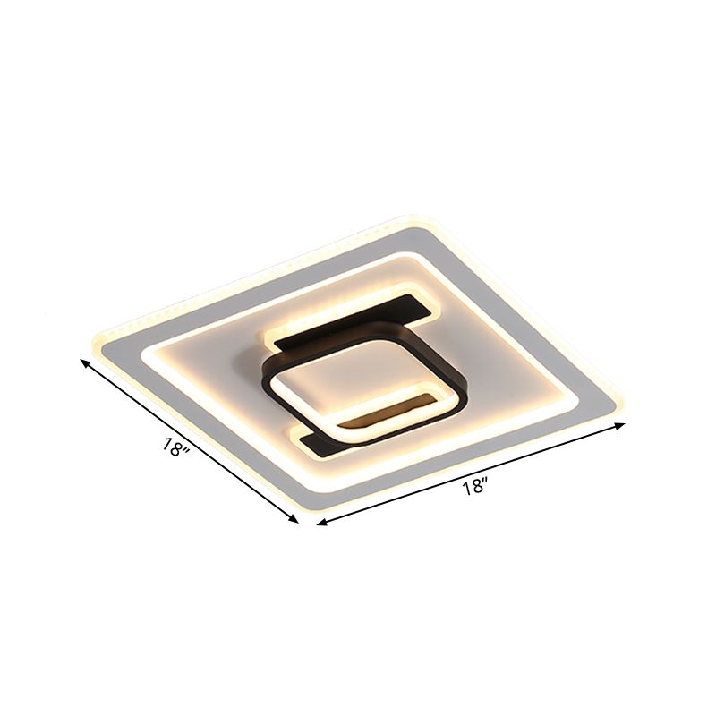 Square Frame Flush Mount Lamp Modernist Metallic Bedroom Black and White LED Flush Mount Fixture in Warm/White Light