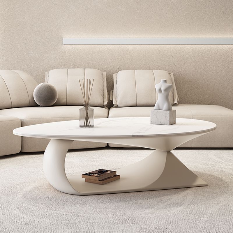 Modern Oval Cocktail Table Trestle Slate Top Coffee or End Table