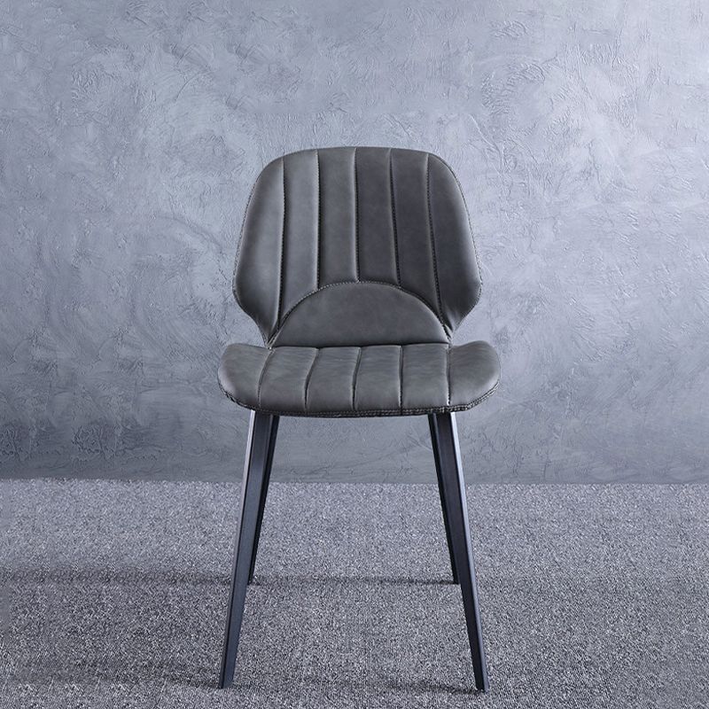 Faux Leather Kitchen Dining Chair Metal Base Armless Chair in Grey