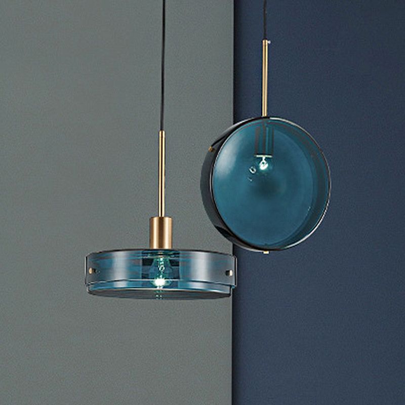 Circular Suspension Pendant Light Modernist Green Glass 1 Light Living Room Hanging Lamp with Vertical/Horizontal Type
