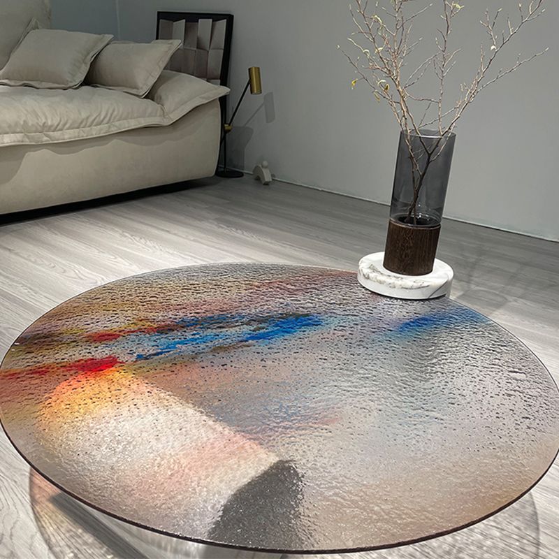 Round No Distressing Coffee Table Glass Tropical Single Coffee Table with 2 Legs