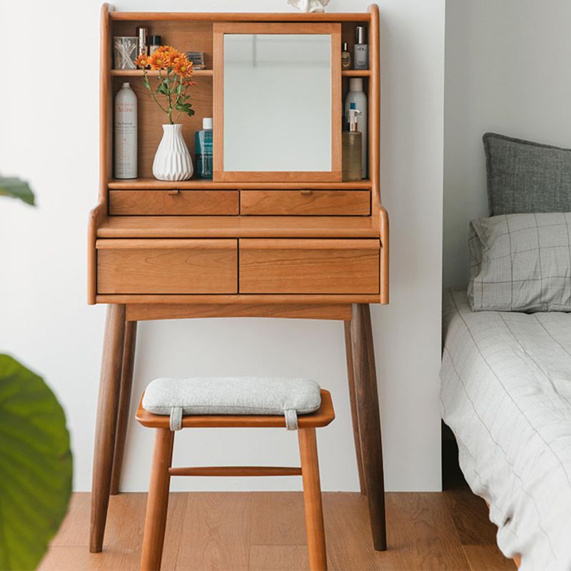 Scandinavian Makeup Vanity Mirrored Solid Wood Makeup Dressing Table