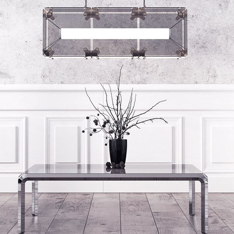 1-Light Island Lighting Ideas Modern Style Rectangular Shape Glass Hanging Light Fixtures