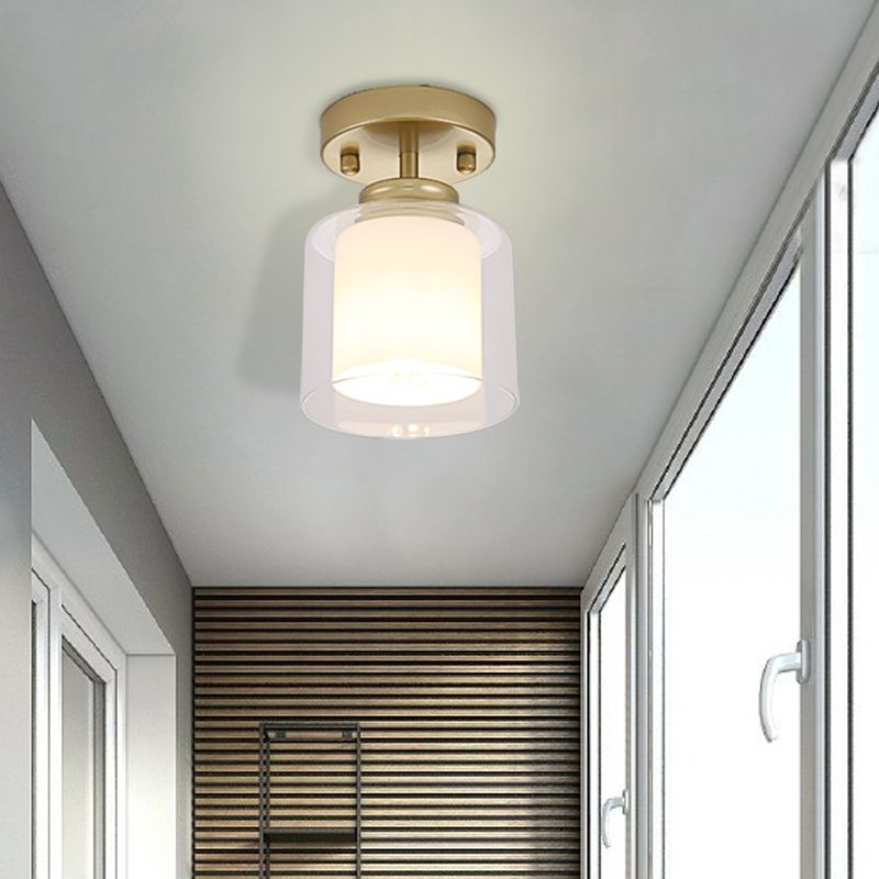 Black/Silver/Gold Finish Cylinder Semi Flush Ceiling Light with Glass Shade Contemporary 1 Bulb Semi Flush Light Fixture