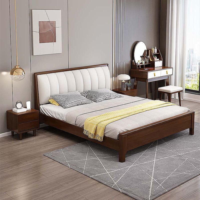 Scandinavian Pine Wood Standard Bed with Rectangular Panel Headboard