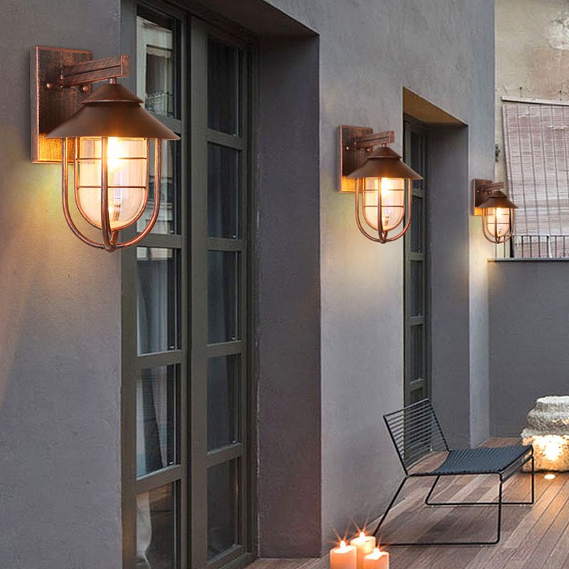 Retro -Stil Metall Wandleuchte Käfigform Wandleuchten mit Glas für Natur im Freien