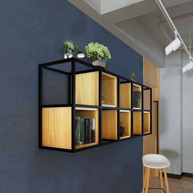 Contemporary Wooden Bookcase Floating Natural Closed Back Bookshelf