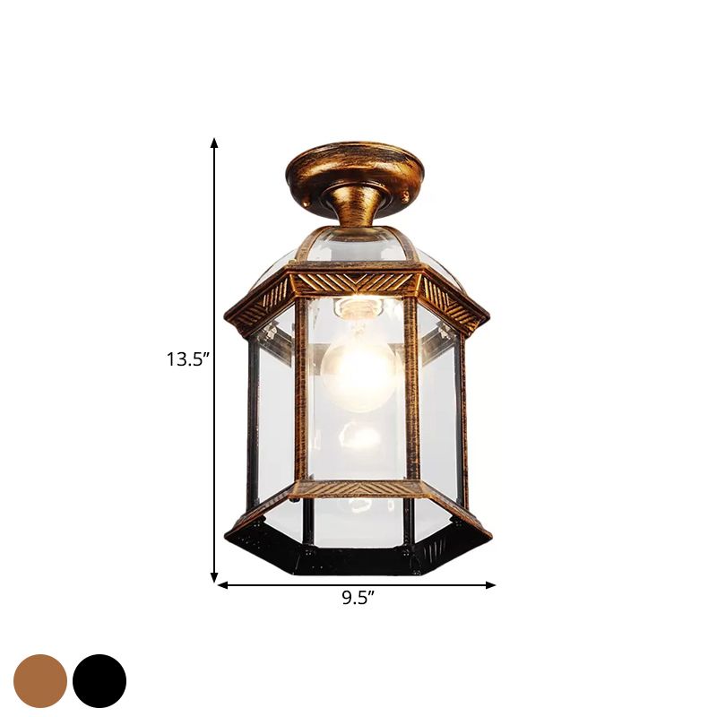 Lanterne de plafond en verre transparent noir/laiton, éclairage semi-montage traditionnel à ampoule unique, 8"/9,5" de large