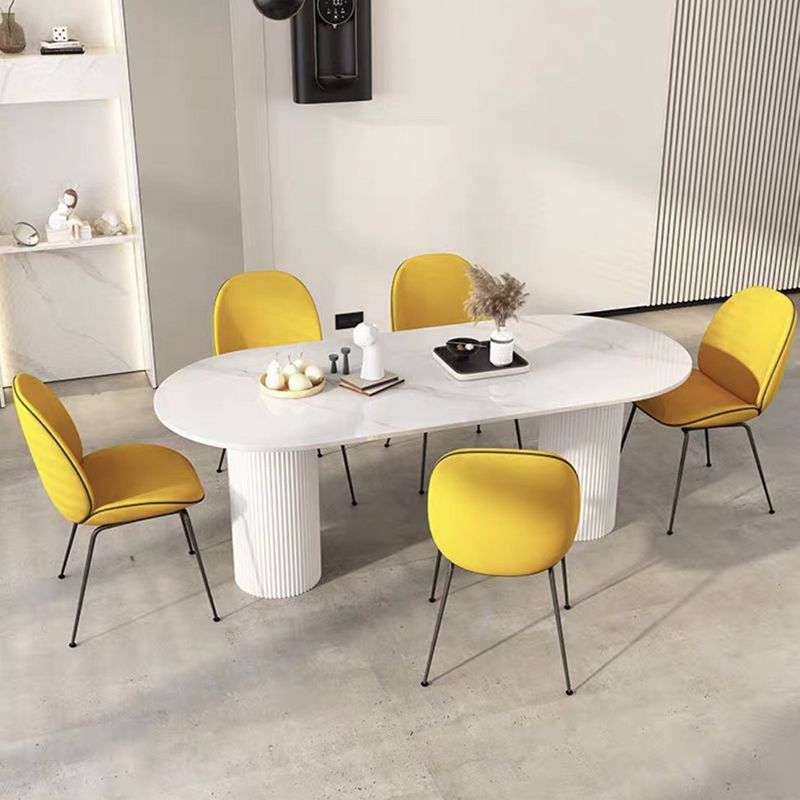 Luxury Oval Shape Kitchen Table Sintered Stone Double Pedestal Dining Table
