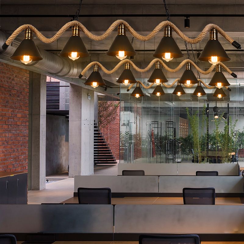 American Industrial Hemp Rope Pendant Light Vintage Hanging Light for Loft Living Room
