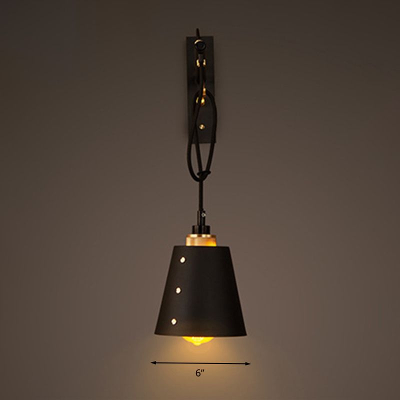 1 lampada da parete cono leggera vintage lampada con scarico in metallo nero per sala da pranzo