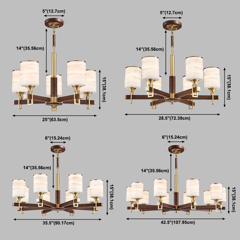 Cylinder Chandelier Light Fixtures Modern Multi-Head Brown Chandelier Pendant Lamp with Glass Shade