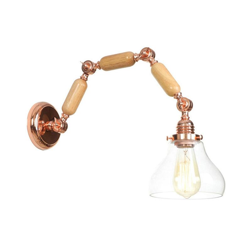 1 Bulb Wall Light with Cone Shade Clear Glass Industrial Living Room Sconce Lighting