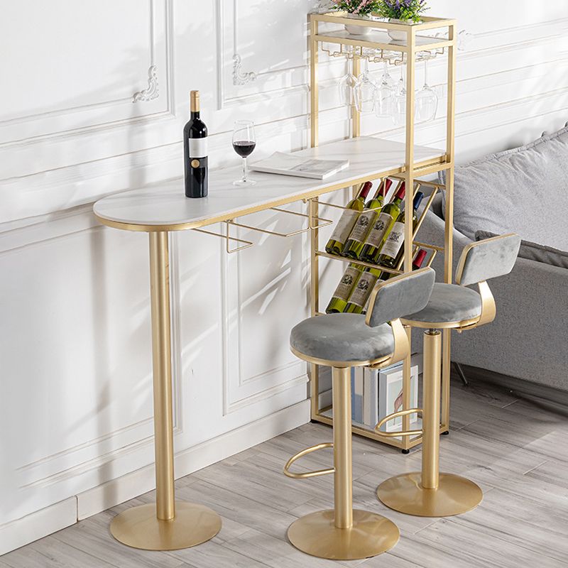 Glam Stone Bar Table Set 1/3 Pieces Counter Table with Metal Stools