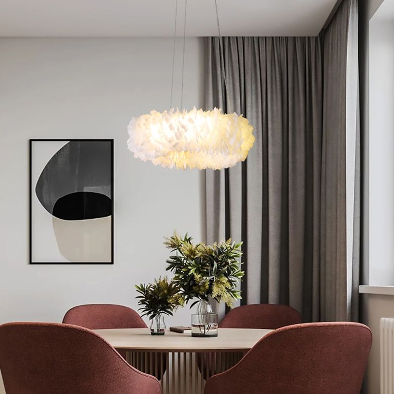 Minimalist Round Pendant Lighting Fixture Feather Bedroom Ceiling Pendant Light