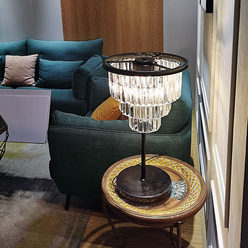 American Style Crystal Table Lamp Black 3 Lights Desk Lamp for Bedroom