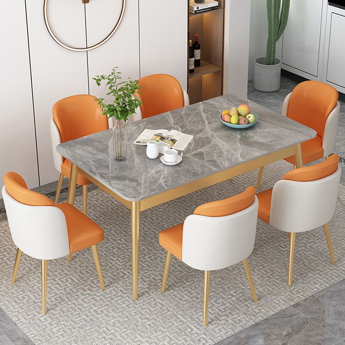 Nordic Stone Top Dining Set 1/2/5/7 Pieces Grey Dining Table with Leather Chairs
