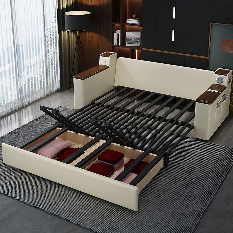 32.28" High Sofa Bed with Upholstered Foldable Faux leather Contemporary Mustard