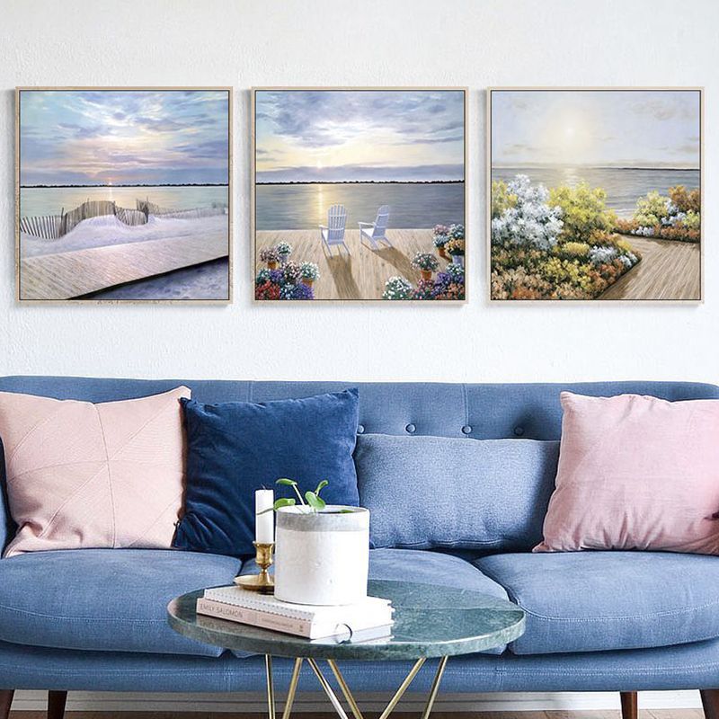 Seaside Scenery Wall Decor Rustic Textured Bedroom Canvas, Multiple Sizes, Set of Three