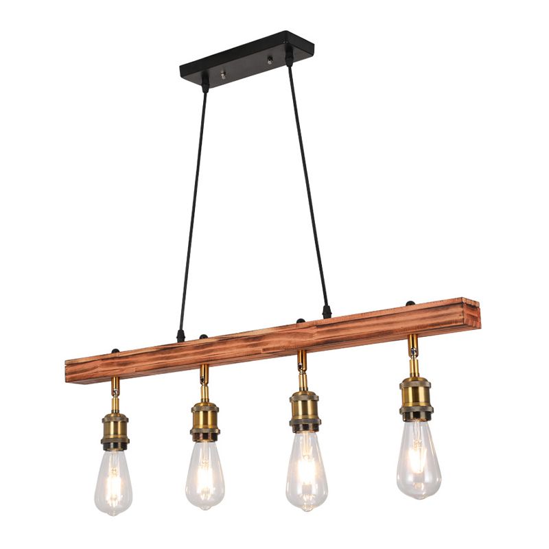Industrial Ship Shape Island Lighting Wood Multiple-Light Island Pendant