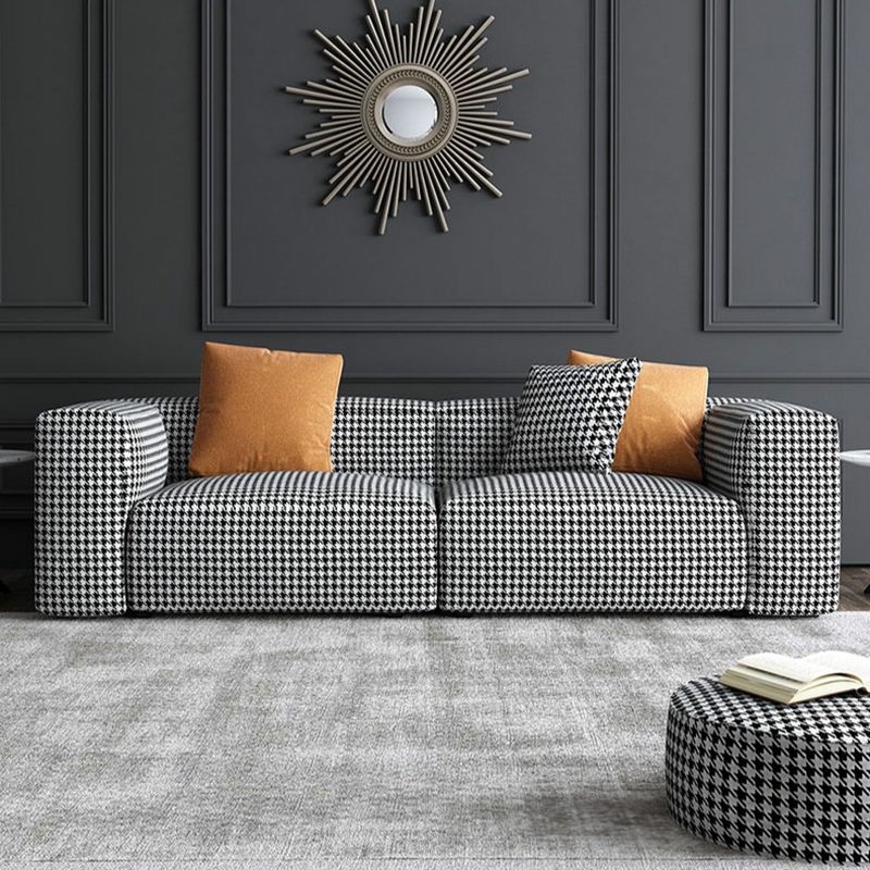 Fabric Modern Houndstooth Pattern Sofa Tuxedo Arm Sofa with Pillows