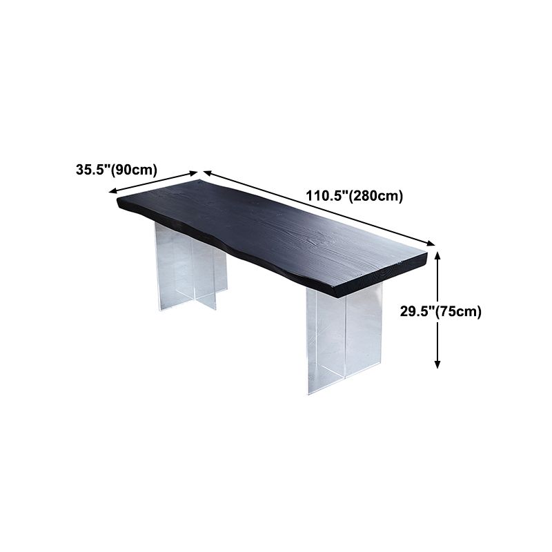 Black Modern Double Pedestal Table Rectangle Pine Solid Wood Top Dining table