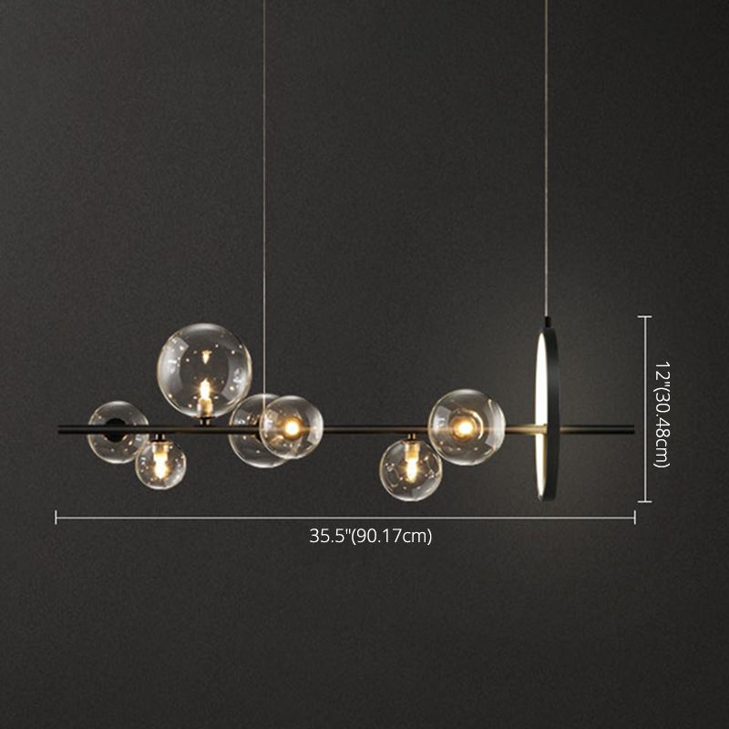 8-Light Contemporary Style Island Light Transparent Glass Globe Shade Simplicity LED Lighting Pendant for Kitchen Bar