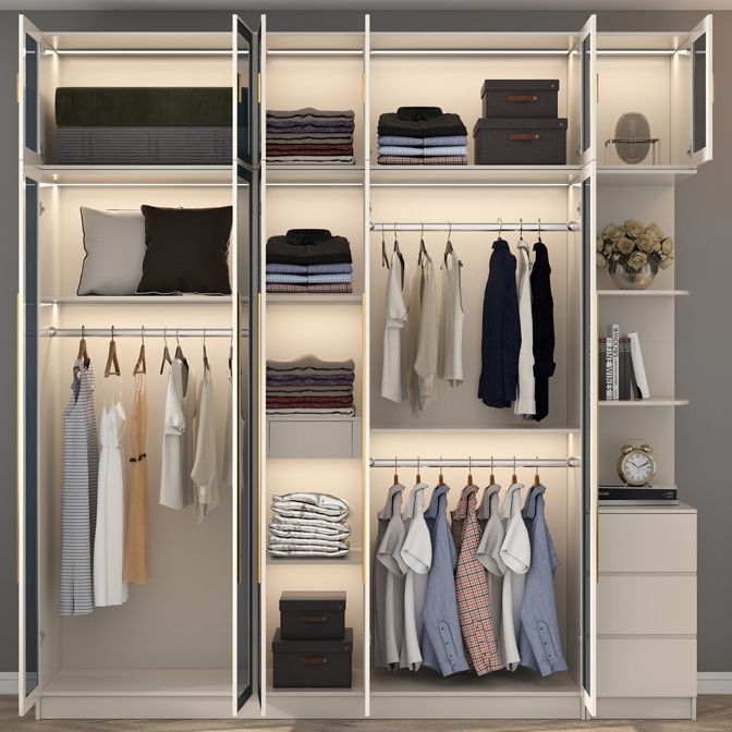 Engineered Wood Armoire with Glass Doors Modern Cabinet for Bedroom