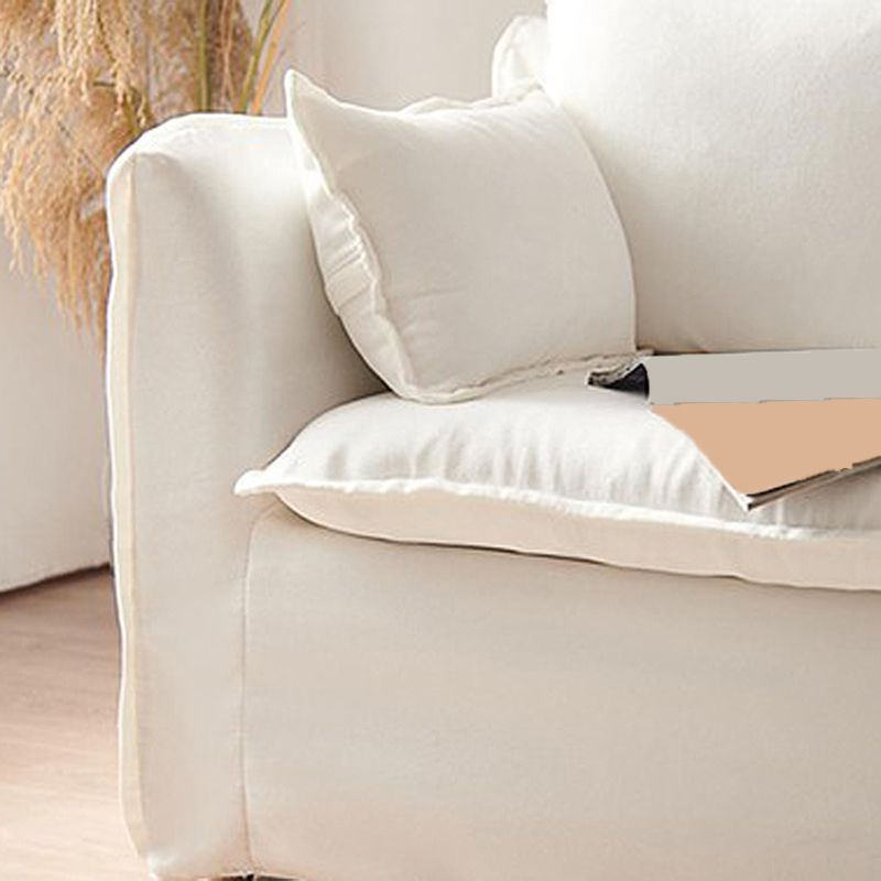 White Linen Contemporary Standard Square Arm Sofa for Living Room, Apartment