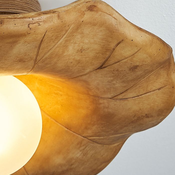Modern Globe Flush Light Fixture Wood 1 Light Flush Mount Ceiling Fixture in Brown