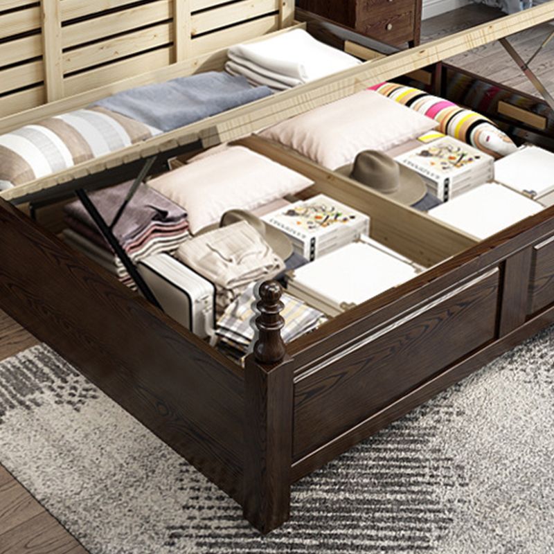 Rustic Style Bed Frame Solid Wood Standard Bed with Headboard