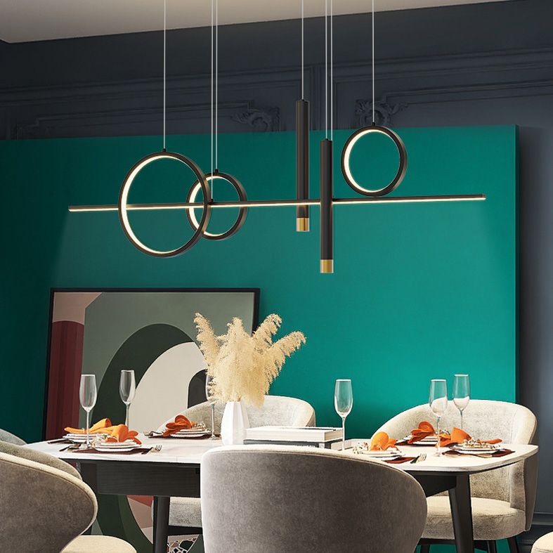 Metal Linear Island Light Fixture Contemporary Style LED Island Chandelier Light