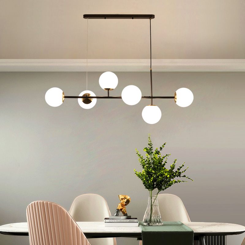 Wrought Iron Island Pendant Light in Modern Luxury Style Glass Sputnik Ceiling Light for Dining Room